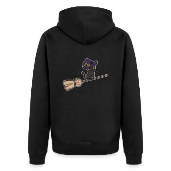 Katze Hexenbesen - Unisex Premium Bio Zip Hoodie - Schwarz - Hinten - Nico (187cm)