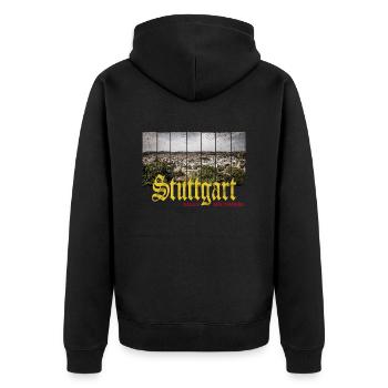 Stuttgart Skyline Vintage Baden-Württemberg - Unisex Premium Bio Zip Hoodie - Schwarz - Hinten - Nico (187cm)