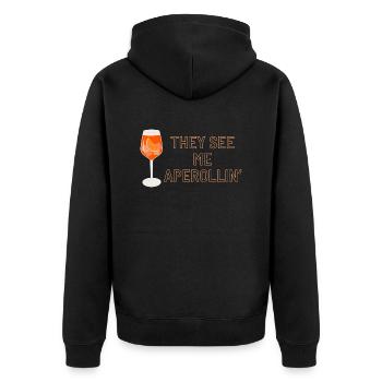 They see me Aperollin' - Unisex Premium Bio Zip Hoodie - Schwarz - Hinten - Nico (187cm)