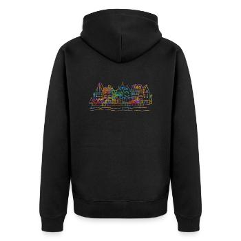 Bunte Häuser - Unisex Premium Bio Zip Hoodie - Schwarz - Hinten - Nico (187cm)