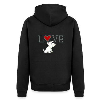 Ich liebe Hunde, West Highland White Terrier - Unisex Premium Bio Zip Hoodie - Schwarz - Hinten - Nico (187cm)