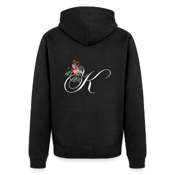 Buchstabe k geblüht - Unisex Premium Bio Zip Hoodie - Schwarz - Hinten - Nico (187cm)