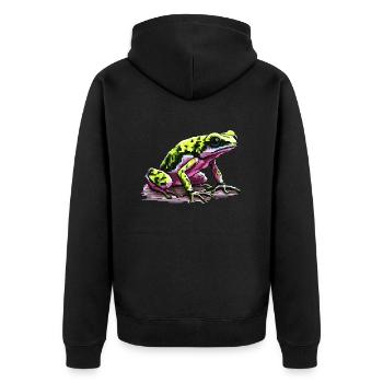 Pfeilgiftfrosch in bunter retro Pixelgrafik - Unisex Premium Bio Zip Hoodie - Schwarz - Hinten - Nico (187cm)