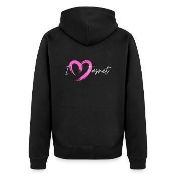 Ilove Fasnet Pink - Unisex Premium Bio Zip Hoodie - Schwarz - Hinten - Nico (187cm)