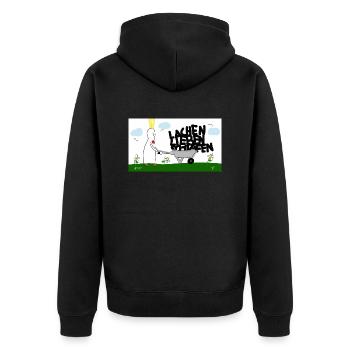 Lachen, lieben, schlafen. - Unisex Premium Bio Zip Hoodie - Schwarz - Hinten - Nico (187cm)