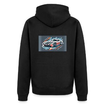 Racecar White-Red - Unisex Premium Bio Zip Hoodie - Schwarz - Hinten - Nico (187cm)