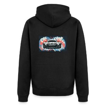 Headlights of a Racecar - Unisex Premium Bio Zip Hoodie - Schwarz - Hinten - Nico (187cm)