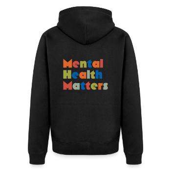 PSYCHISCHE GESUNDHEIT IST WICHTIG - Unisex Premium Bio Zip Hoodie - Schwarz - Hinten - Nico (187cm)