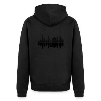 City Skyline + Baum - Schwarz - Unisex Premium Bio Zip Hoodie - Schwarz - Hinten - Nico (187cm)