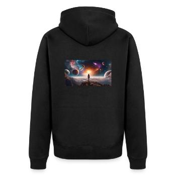 View in space - Unisex Premium Organic Zip Hoodie - black - Back - Nico (187cm)