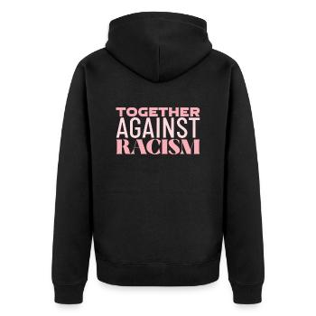 TOGETHER AGAINST RACISM - Unisex Premium Bio Zip Hoodie - Schwarz - Hinten - Nico (187cm)