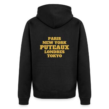 Puteaux Style - Unique streets, unique style. - Veste à capuche bio Premium Unisexe - noir - Dos - Nico (187cm)