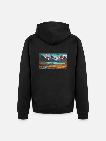 Torres del Paine National Park, Chile - Pixel Art - Unisex Premium Organic Zip Hoodie - black