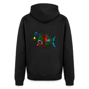 anglerfisch - Unisex Premium Bio Zip Hoodie - Schwarz - Hinten - Nico (187cm)