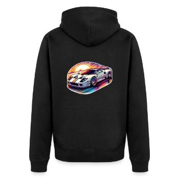 Oldtimer Sonnenuntergang - Unisex Premium Bio Zip Hoodie - Schwarz - Hinten - Nico (187cm)