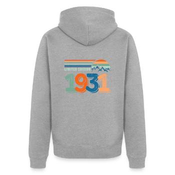 Limitierte Auflage 1931 - Unisex Premium Bio Zip Hoodie - Grau meliert - Hinten - Nico (187cm)