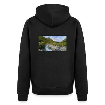 Mountain landscape panorama with river - Unisex Premium Organic Zip Hoodie - black - Back - Nico (187cm)