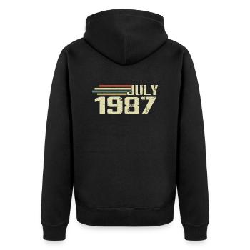 Geburtstag Juli 1987 Jahr 1987 Juli Jahrgang 1987 - Unisex Premium Bio Zip Hoodie - Schwarz - Hinten - Nico (187cm)