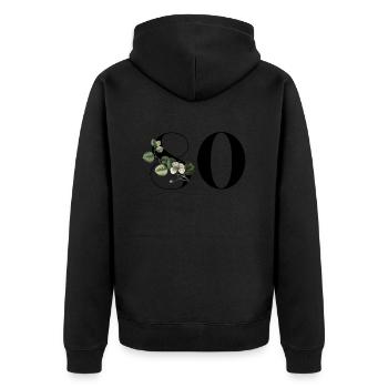 Numéro 80 floral vert - 80e anniversaire floral - Veste à capuche bio Premium Unisexe - noir - Dos - Nico (187cm)