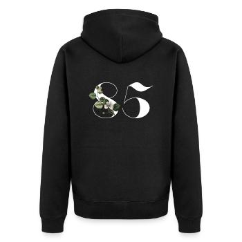 Numéro 85 floral vert - 85e anniversaire floral - Veste à capuche bio Premium Unisexe - noir - Dos - Nico (187cm)