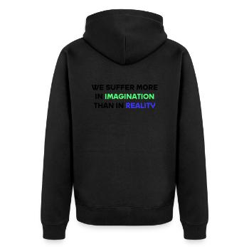 We suffer more in imagination than in reality - Unisex Premium Organic Zip Hoodie - black - Back - Nico (187cm)