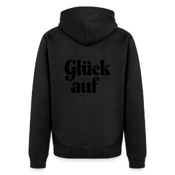 Glück Auf Erzgebirge - Schlägel und Eisen - Unisex Premium Bio Zip Hoodie - Schwarz - Hinten - Nico (187cm)