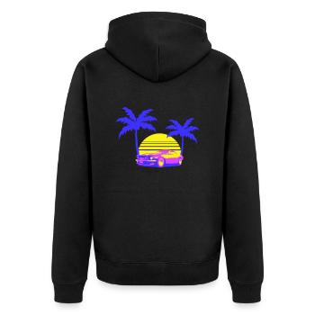 Miami USA Cool Oldtimer Auto Sonne Amerika Florida - Unisex Premium Bio Zip Hoodie - Schwarz - Hinten - Nico (187cm)