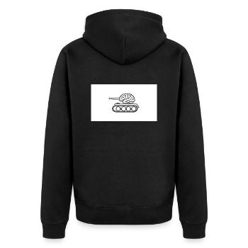 Denkpanzer - Unisex Premium Bio Zip Hoodie - Schwarz - Hinten - Nico (187cm)