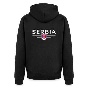 Design Serbie – Fierté et passion - Veste à capuche bio Premium Unisexe - noir - Dos - Nico (187cm)