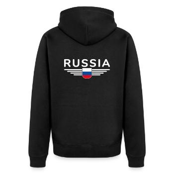 Russland T-Shirt – Stolz und Tradition - Unisex Premium Bio Zip Hoodie - Schwarz - Hinten - Nico (187cm)