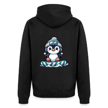 Niedlicher Pinguin beim Snowboarden Winterspaß - Unisex Premium Bio Zip Hoodie - Schwarz - Hinten - Nico (187cm)