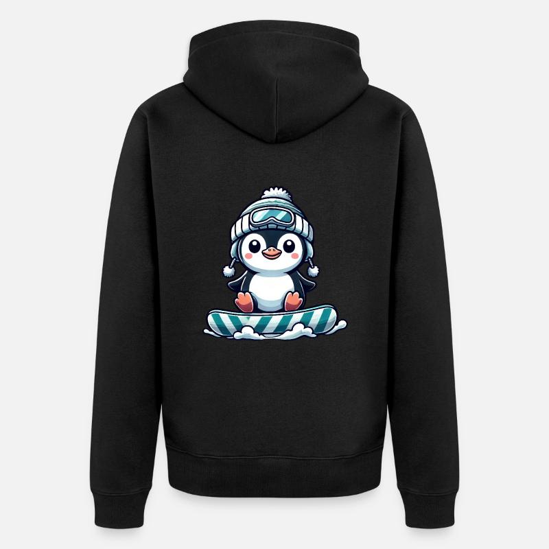 Mignon pingouin snowboard plaisir d’hiver - Veste à capuche bio Premium Unisexe - noir