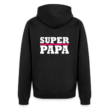 Super papa - Unisex Premium Bio Zip Hoodie - Schwarz - Hinten - Nico (187cm)