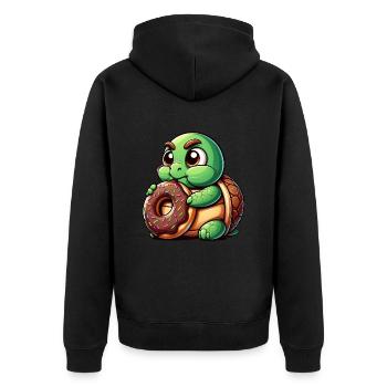 Tortue mignonne beignet dessin animé bite drôle - Veste à capuche bio Premium Unisexe - noir - Dos - Nico (187cm)