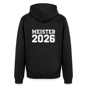 meister 2026 - Unisex Premium Bio Zip Hoodie - Schwarz - Hinten - Nico (187cm)