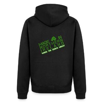Made in Nordirland - Unisex Premium Bio Zip Hoodie - Schwarz - Hinten - Nico (187cm)
