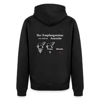 WLAN Aussie1 - Unisex Premium Bio Zip Hoodie - Schwarz - Hinten - Nico (187cm)
