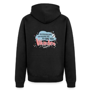 Ein bisschen Mama, bisschen Papa und viel Wunder - Unisex Premium Bio Zip Hoodie - Schwarz - Hinten - Nico (187cm)