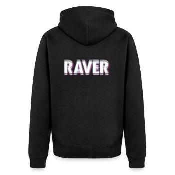 Raver - Unisex Premium Bio Zip Hoodie - Schwarz - Hinten - Nico (187cm)