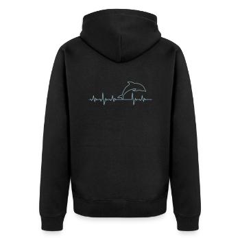 Herzschlag Delfin - Unisex Premium Bio Zip Hoodie - Schwarz - Hinten - Nico (187cm)