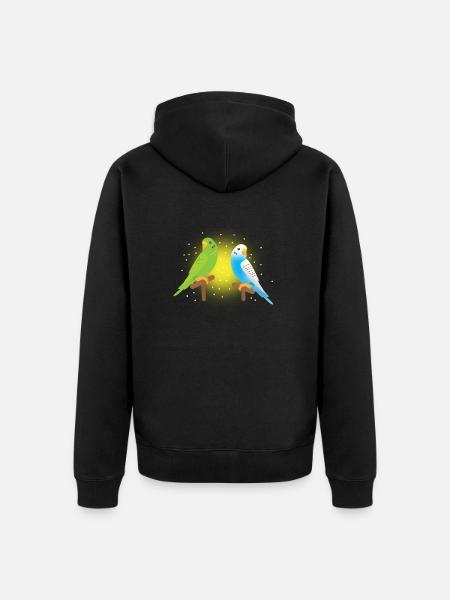 two cute green and blue budgies budgerigar - Unisex Premium Organic Zip Hoodie - black