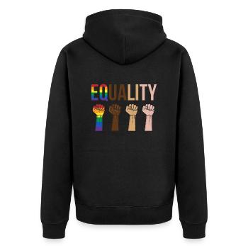 Equality - Unisex Premium Organic Zip Hoodie - black - Back - Nico (187cm)