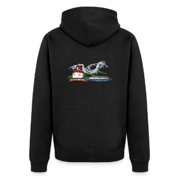 St. Bartholomä Halbinsel Hirschau Königssee - Unisex Premium Bio Zip Hoodie - Schwarz - Hinten - Nico (187cm)