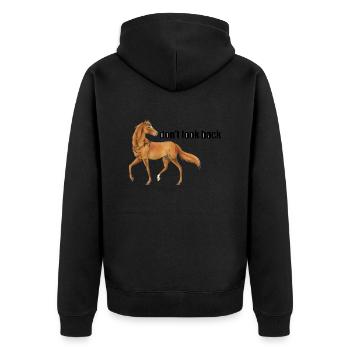 Pferd Schriftzug "don't look back" - dunkel - Unisex Premium Bio Zip Hoodie - Schwarz - Hinten - Nico (187cm)