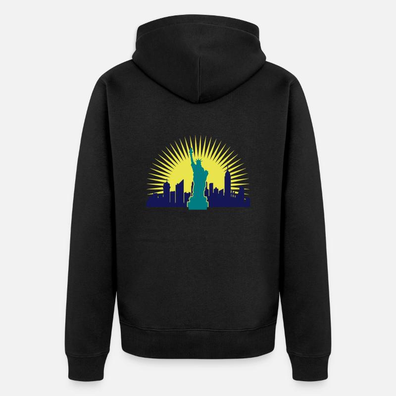 Sonne Hochhäuser Freiheitsstatue - Unisex Premium Bio Zip Hoodie - Schwarz
