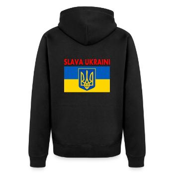 Slava ukraini - Unisex Premium Bio Zip Hoodie - Schwarz - Hinten - Nico (187cm)