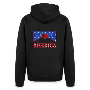 America - Unisex Premium Organic Zip Hoodie - black - Back - Nico (187cm)