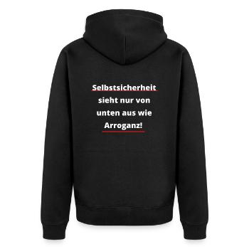 Selbstsicherheit - Unisex Premium Bio Zip Hoodie - Schwarz - Hinten - Nico (187cm)