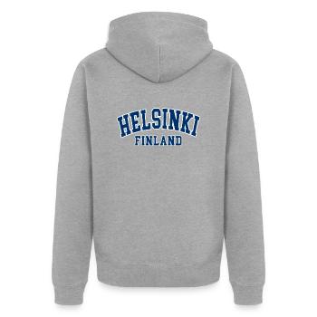 helsinki finnland - Unisex Premium Bio Zip Hoodie - Grau meliert - Hinten - Nico (187cm)