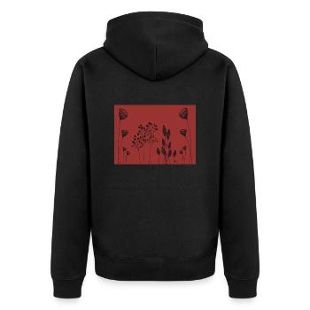 Fineline flowers drawing black red - Unisex Premium Organic Zip Hoodie - black - Back - Nico (187cm)